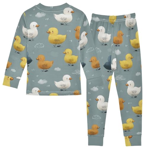 Pajama Sets Long Sleeve Cute Ducks Walking Pattern Soft Comfy Sleepwear 2 Piece PJS 3-8T3