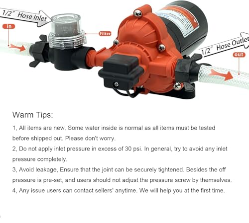 RV Fresh Water Diaphragm Pump 12 Volt DC 4.0 GPM 50PSI, On Demand Self-priming Industrial Fresh Water Pressure Pump for Irrigation Boat Sprinkler Faucet Caranvan Marine Camper Sprayer