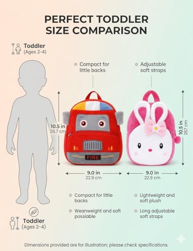 Image of Cartoon Plush Kids School Bag 2-6 Years | Soft Toy Backpack for Boys & Girls | Toddler Nursery Preschool Bag | Lightweight Adjustable Straps