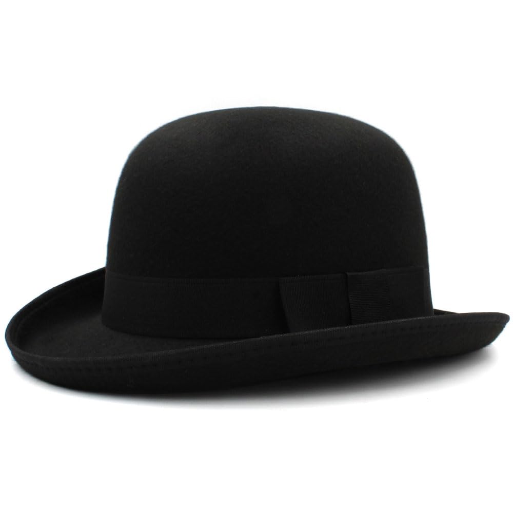 Männer Frauen Klassische Kunstwolle schwarz Gentleman Flache Oberseite Bowler Hut Eimer Hut konkave Oberseite Jazz Hut Größe US 7 3/8 UK L (Color : Brown, Size : 58-59CM)