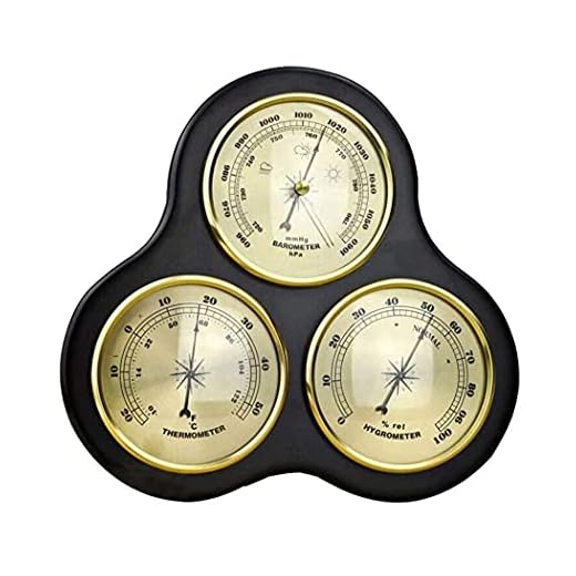 Weather Station, Barometer Traditional Barometer with Temperature and Humidity Home Weather Station Wall Decor,Reddish Brown