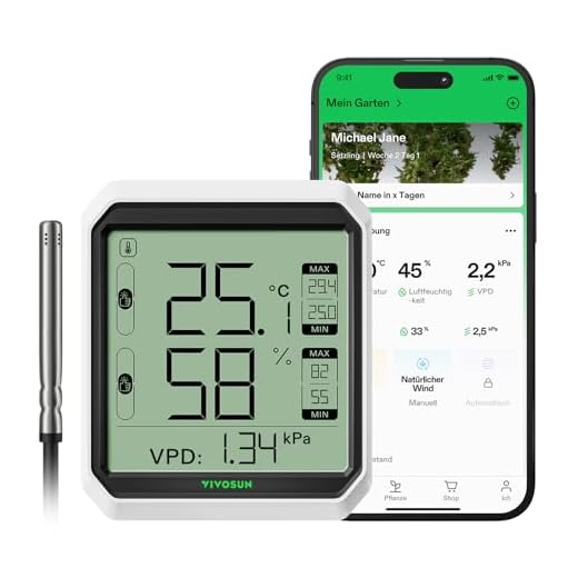 VIVOSUN AeroLab THB1S Drahtloses Bluetooth Hygrometer Thermometer, Digitaler Temperatur- & Feuchtigkeitsmesser mit VPD, LCD-Display, Datenspeicher, Dualkanäle mit Sonde, Batterie