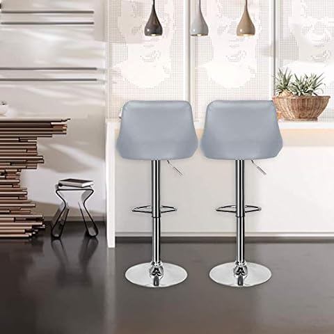 Beliwin Bar Stools 2PCS Faux Leather Bar Chairs Breakfast Dining Stools Adjustable Swivel Gas Lift for Breakfast Bar Counter Kitchen and Home Barstools (Grey) Cover