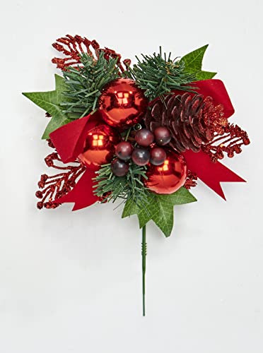 Worth Imports Pine Ball Cone Pick with Bow and Berries, Set of 12