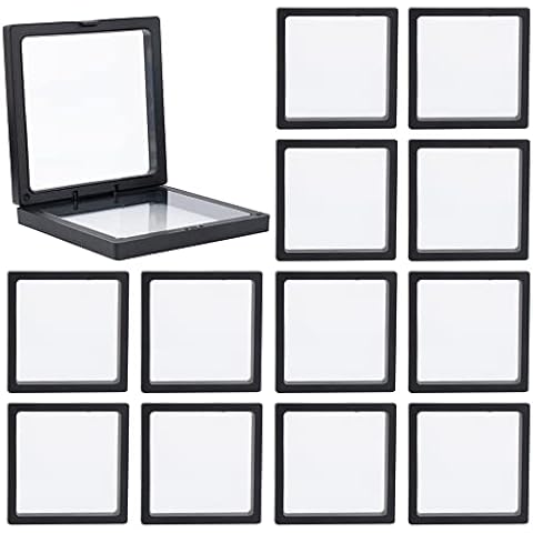Framendino, 20 Pack Black 3D Floating Frame Display Case Challenge Coin 4.3x4.3x0.8 Holder Stands Jewelry Storage Box for AA Medallion Shells Gems Cover