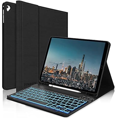 D DINGRICH iPad 9.7 Case with Keyboard for 6th Gen(2018), 5th Gen(2017), Air 2/Air, iPad Pro 9.7 - Smart Folio Case with Pencil Holder - 7 Color Backlit - Bluetooth Detachable - Auto Sleep/Wake(Black) Cover