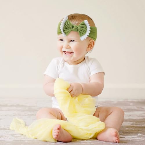 Fmeida Baby Girls White Headbands with Bows Cute Baby Nylon Headbands for Newborns Infants4