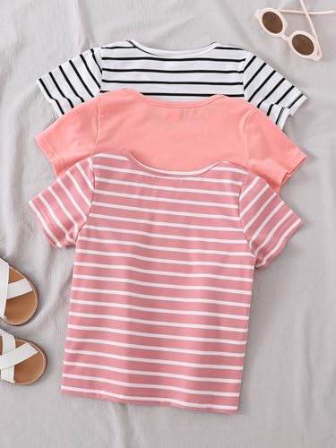 Floerns Girls 3 Piece Striped Print Crew Neck Casual Short Sleeve Tee Shirt2