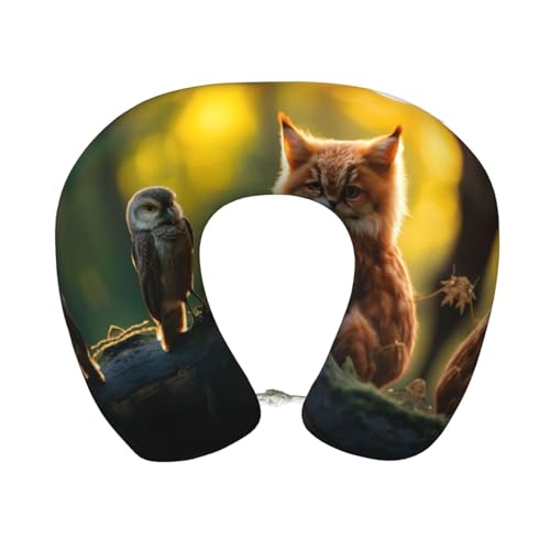 Almohada de viaje negra con diseño de ave zorro miniatura 1