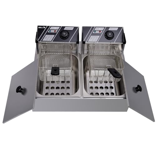 Image of iBELL DF620M 12L Electric Deep Fryer | 2500W Stainless Steel Commercial Fryer | Double Tank & Basket | Adjustable Temperature Control | Tabletop Design | Silver | 2 Year Warranty