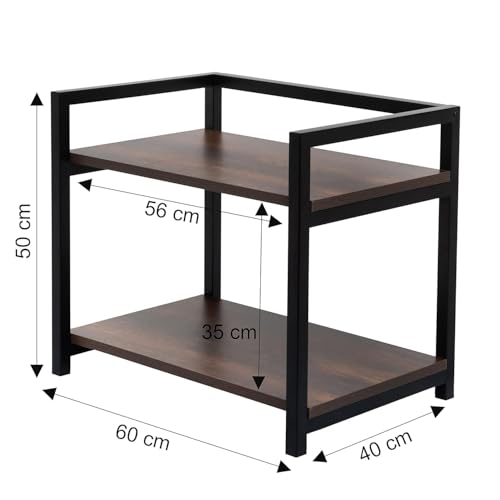 Image of REMANENCE 2-Layer Microwave Stand, OTG Stand, Microwave Oven Platform Rack, Kitchen Storage Shelf (Walnut Brown & Black Pipe,Alloy Steel;Engineered Wood, Tiered Shelf) (Black)