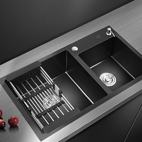 ダブルボウルステンレススチールキッチンシンク - ナノコーティングを施した多機能業務用、お手入れ簡単、キッチン、レストラン、ガレージ、屋外での使用に最適