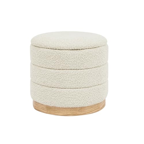 Image of Round Storage Ottoman with Tray, Chenille Folding Foot Rest Coffee tabele for Living Room Bedroom Dorm,Wood Grain Leather