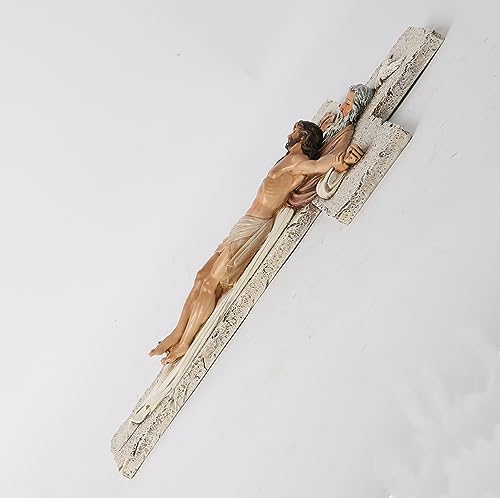 BC Katholisches Kruzifix, Heilige Dreifaltigkeit, Jesus Christus, inspirierende Heimdekoration, fromme Geschenke, 24,1 cm hoch, religiöse Wandskulptur, handbemalt von Buildclassic