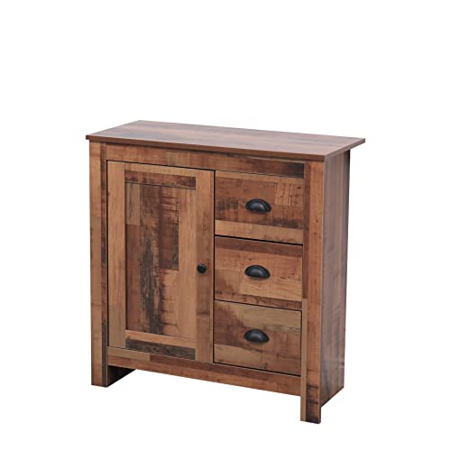 Buffet en bois anti-désordre meuble de rangement 1 porte 3 tiroirs