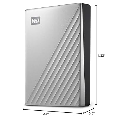 WD 1 TB My Passport Ultra، فضي، محرك أقراص ثابت خارجي محمول، برنامج نسخ احتياطي مع دفاع ضد برامج الفدية، وحماية كلمة المرور، USB-C وUSB 3.1 - WDBC3C0010BSL-WESN