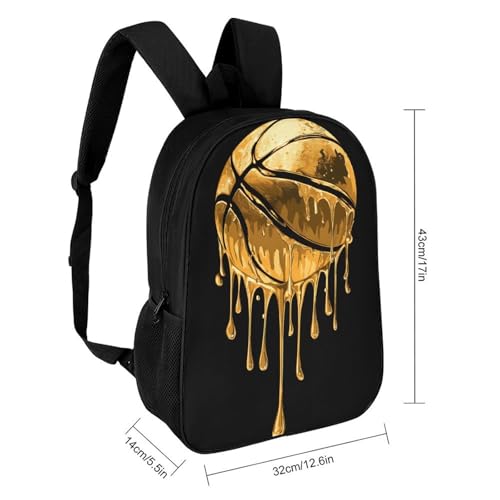 Dripping Gold Basketball Unisex Backpack 17" Casual Daypacks Simple Shoulders Bag for Camping Hiking Travel Gear2