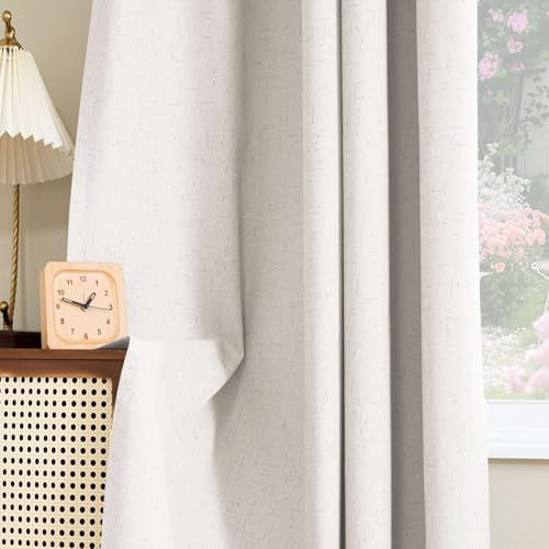 Image of H.VERSAILTEX 100% Blackout Curtains for Bedroom 96 Inches Long Grommet Linen Face Full Light Blocking Curtain Drapes for Living Room Thermal Insulated Linen Look Curtains 2 Panels Set, Ivory