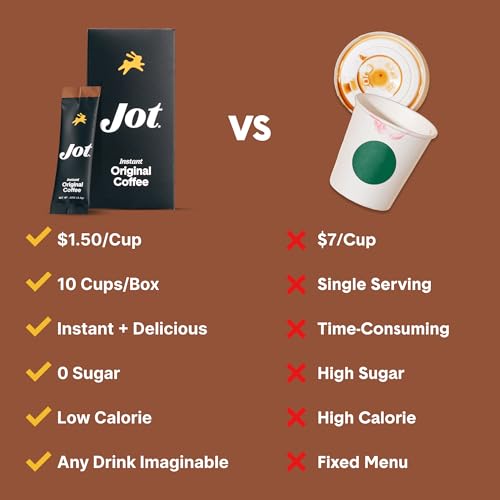 Jot Instant Coffee Packets Single Serve 10pk Medium Roast Instant Espresso Coffee Singles, Instant Iced Coffee Mix Fresh Brewed Ultra Strong Coffee, Instant Coffee Sticks On-The-Go Travel Backpacking