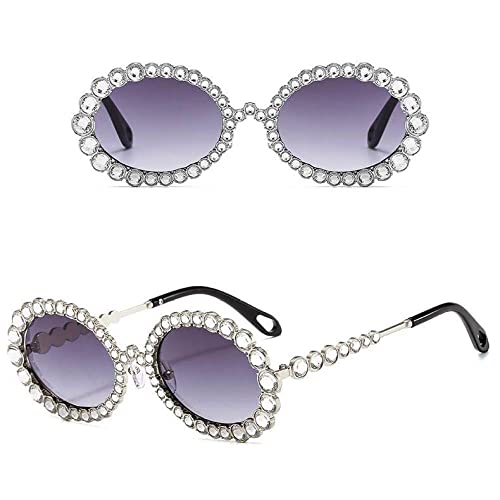 Lunettes de soleil rondes femmes strass et monture métal cristal tendance C4