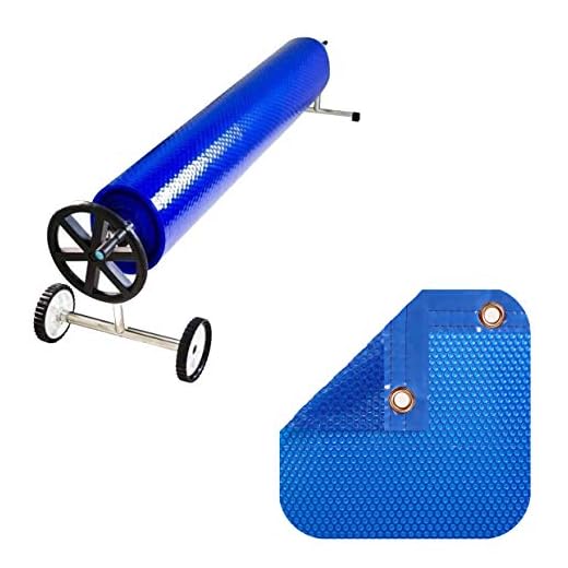 Pack Manta Térmica (Cobertor Térmico-Cubierta Isotérmica-Toldo Para Piscina) De 600 Micras Económica Con Refuerzo En Todo El Contorno (11X5.5M) + Enrollador Telescópico De 81Mm.