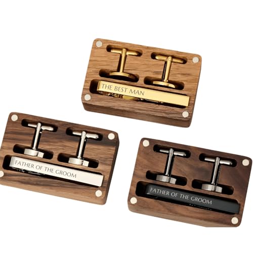 Custom Cufflinks for Men Engraved Round Wedding Cufflinks Groom Best Man & Groomsmen Gift Silver Gold Black Custom Initials with Tie Clip & Wooden Box