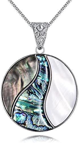 KZYOYE Abalone Shell Pendant Necklace for Women Round Abalone Shell Necklace Stainless Steel Abalone Shell Jewelry Gift Thanksgiving Christmas Gift for Wife, Lovers
