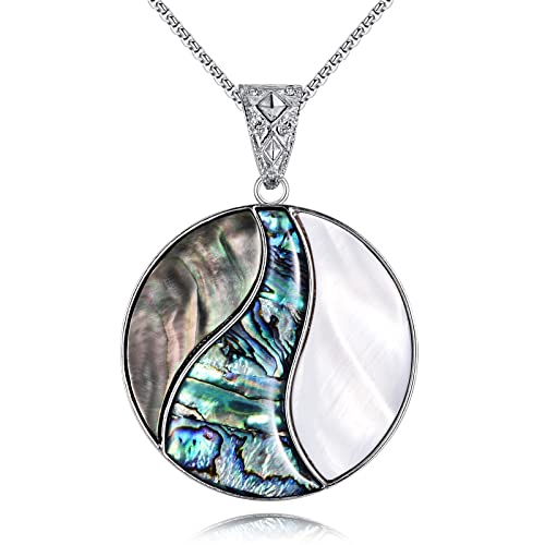 Kzyoye Abalone Shell Pendant Necklace For Women Round Abalone Shell Necklace Stainless Steel Abalone Shell Jewelry Gift Thanksgiving Christmas Gift For Wife, Lovers #TOP7