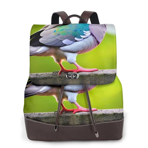 Sac à dos en cuir noir imprimé pigeon pour femme raffinée