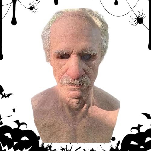 Baoqifong Masque Réaliste, Masques Visage Humain, Accessoires de Costume avec Cheveux Blancs et Barbe pour Réunions Familiales, Fêtes, Vacances, Cosplay, Soirées et Spectacles