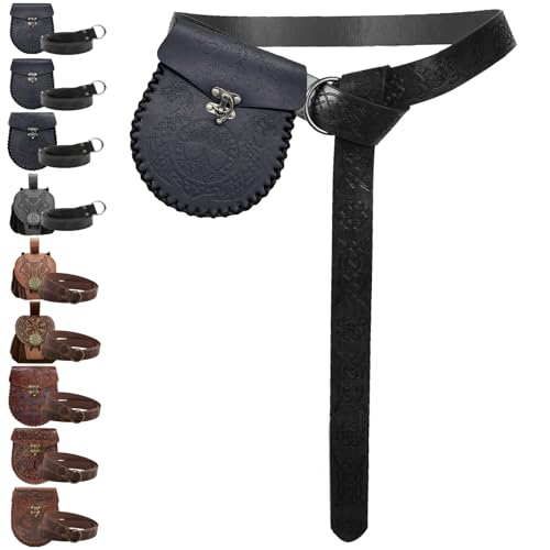 AUNGKWANG Cinturón Medieval y Bolsa de Cuero Sintético, Riñonera