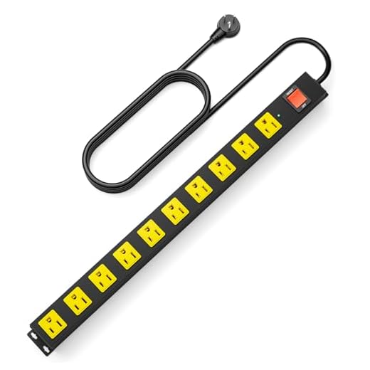 10 Outlet Metal Power Strip with 2100J Surge Protector, Heavy Duty 6FT Extension Cord, Wide Spaced Outlets and Wall Mount for Garage, Workshop, Industrial, Home, Ideal Gift for Father (6ft)