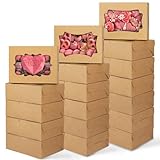TOMNK 48pcs 8x6x2.5 Inches Cookie Boxes, Treat Boxes with 3 Style Window, for Chocolate Strawberries Muffins Donuts and Party Favor