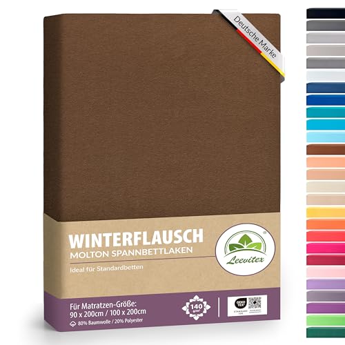 Winter Spannbettlaken | Farbenfrohes Thermo Fleece | Spannbetttuch, Bettlaken in vielen Größen und Farben (90 x 190 cm - 100 x 200 cm, Schoko braun/Dunkel braun)