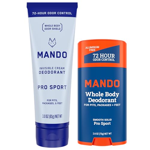 Desodorante corporal completo, fórmula invisible en crema y sólida, 72 horas de control del olor, sin soda de aluminio y hornear, sin piel, crema de 3 oz y paquete sólido de 2,6 oz, Pro Sport