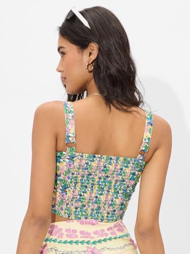 Image of The Souled Store Lilo & Stitch: Ohana Women and Girls Square Neck Sleeveless Multicolor All Over Printed Slim Fit Cropped Bralette Tops