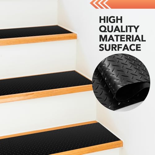 Drydiet 8 Pcs Outdoor Rubber Stair Treads Non Slip Rubber 30 x 10 Reusable Stair Rugs Tread Stair Mats for Wooden Steps, Outdoor Skid Resistant Stair Treads for Concrete Marble Tile Metal Stairs - Thumbnail 4