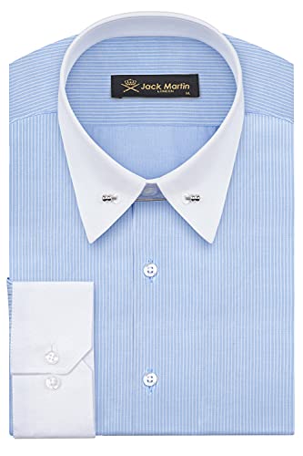 Jack Martin - Camisa de cuello fino de rayas delgadas - Camisa de negocios, boda y vestido para hombre con barra de cuello Cover