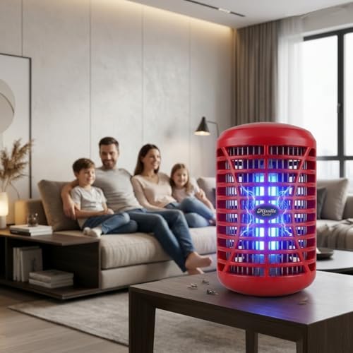 Image of Electric Mosquito Killer Lamp with Shock Grid | UV Light Insect Trap for Mosquitoes & Flying Bugs | Indoor Night Lamp for Home, Bedroom, Kitchen & Office | (Blue, Red, Green) (Red)
