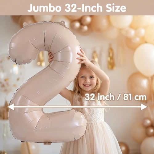 Image of YPSelected 32 Inch Large Foil Helium Number Balloon Birthday Wedding Party 0-9 (Cream, 2)