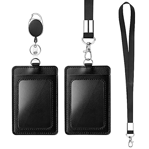 2 Stück PU Leder Kartenhalter Vertikaler Ausweishalter mit Neck Lanyard Strap für Geschäft Schule Veranstaltung Cover