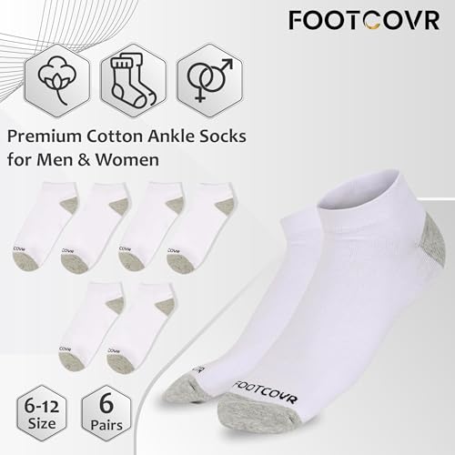 Premium Cotton Low Ankle Socks for Women & Men - 6 Pairs Ultra Soft Low Ankle Socks - for Size 6-122
