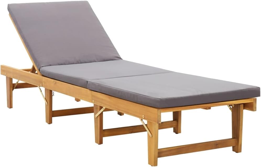 Folding Sun Lounger with Cushion,Backyard Chaise,Napping Loungers,Comfortable Loungers,Portable Loungers,Patio Lounge Chair,for Outdoor Sunbathing,Patios,Pools,Lawns,Camping,Solid Acacia Wood