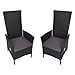 Produktbild KMH 2er SetPolyrattan Hochlehner Stuhl der Serie TJORBEN inklusive Sitzkissen - stufenlos verstellbare Rückenlehne - Loungesessel mit schwarzem Polyrattan 4 String - und schwarzem Kissen Gartenmöbel