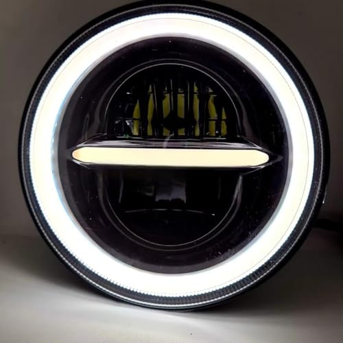 Image of Royal Bullet 110W LED Headlight | Minus Ring, DRL, High /Low Beam, Cool Amber | CREE LED| Compatible with Royal Enfield, Thar, Gypsy