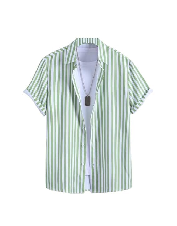 Image of Men's Striped Slim Fit Half Sleeves Stratchable Printed Shirt