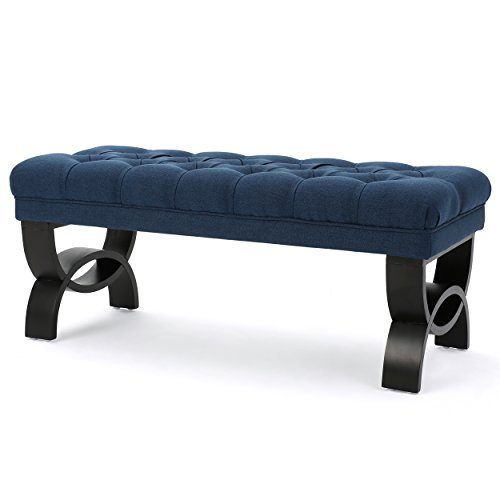 Christopher Knight Home Scarlett Fabric Ottoman Bench, Dark Blue 17.25”D x 41.00”W x 16.75”H
