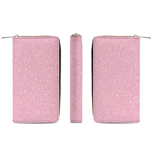 Girl's Long PU Wallet, Travel Purse Fashion Design, Huge Storage Capacity Purse, Cute Decor Zipper Wallet Pink Glitter Texture3