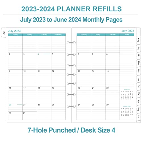 2023-2024 Planner Refills - 2023-2024 Weekly & Monthly Planner Refill, July 2023-June 2024, 7-Hole Punched, Desk Size 4, 5.8" X 8.3", Green Leaf #TOP2