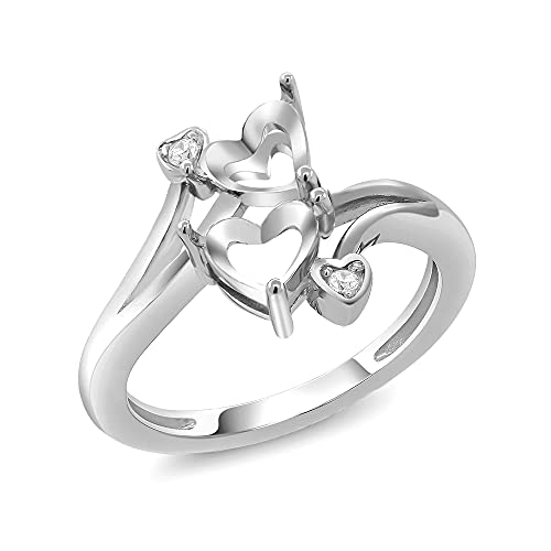 Gem Stone King 10K White Gold Customized and Personalized 2 Gemstone Birthstone For Her 6MM Heart Shape Engagement Ring for Women | Available In Size 5, 6, 7, 8, 93